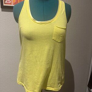 Yellow Racerback Tank with Faux Satin Neckline